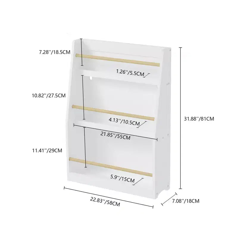 Étagère à livres et rangement 3 niveaux pour enfants, MDF, 31,5" H