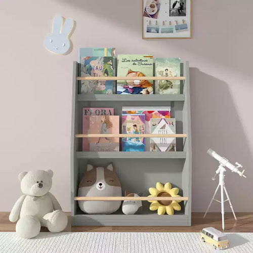 Étagère à livres et rangement 3 niveaux pour enfants, MDF, 31,5" H