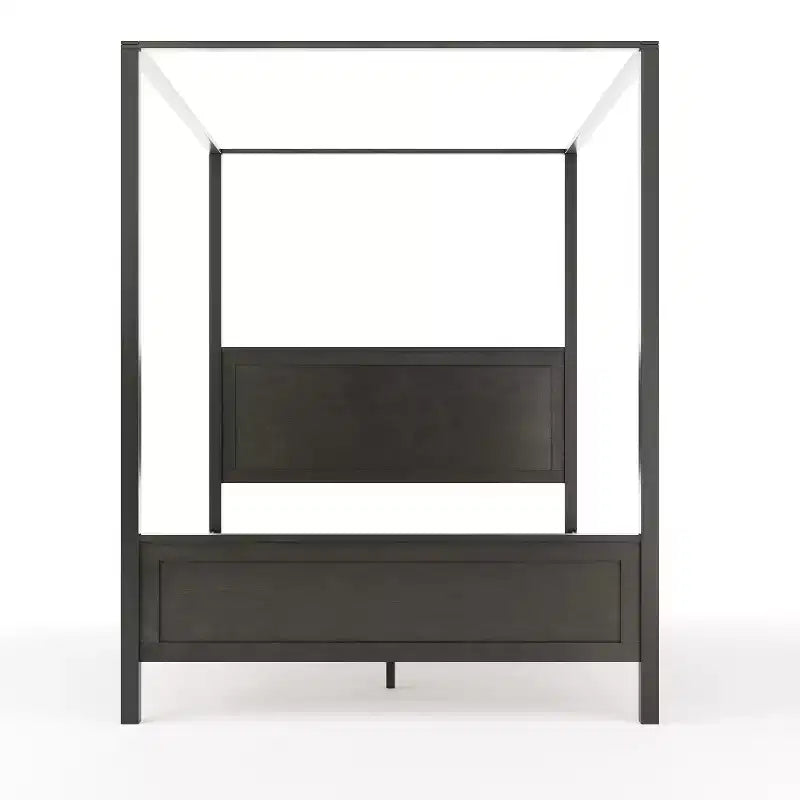 Lit plateforme à baldaquin Queen Size en bois massif avec tête et pied de lit en bois, sommier tapissier non requis, gris foncé