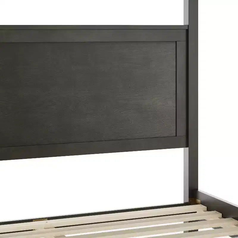Lit plateforme à baldaquin Queen Size en bois massif avec tête et pied de lit en bois, sommier tapissier non requis, gris foncé