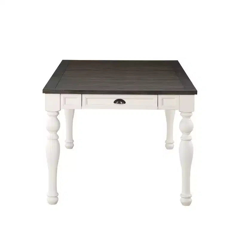 Table à manger extensible bicolore, ivoire/anthracite, 8 places avec allonge papillon, style ferme moderne