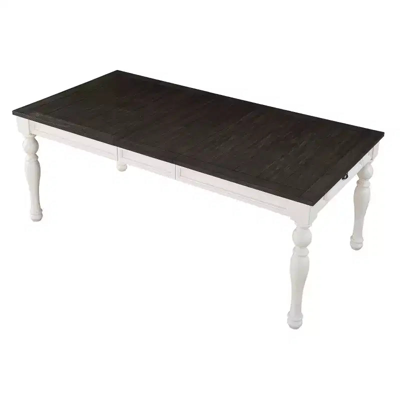 Table à manger extensible bicolore, ivoire/anthracite, 8 places avec allonge papillon, style ferme moderne