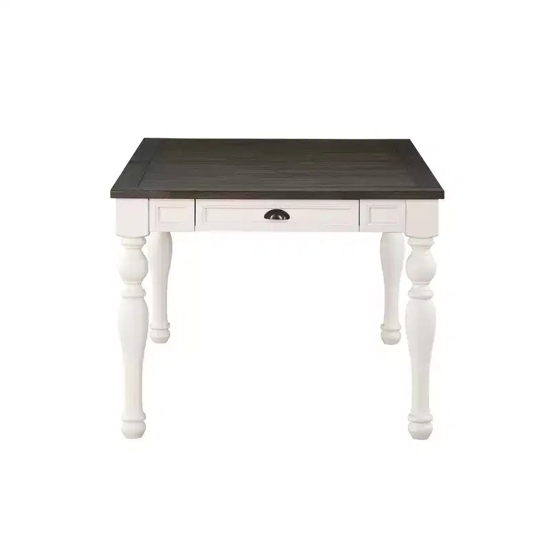 Table à manger extensible bicolore, ivoire/anthracite, 8 places avec allonge papillon, style ferme moderne
