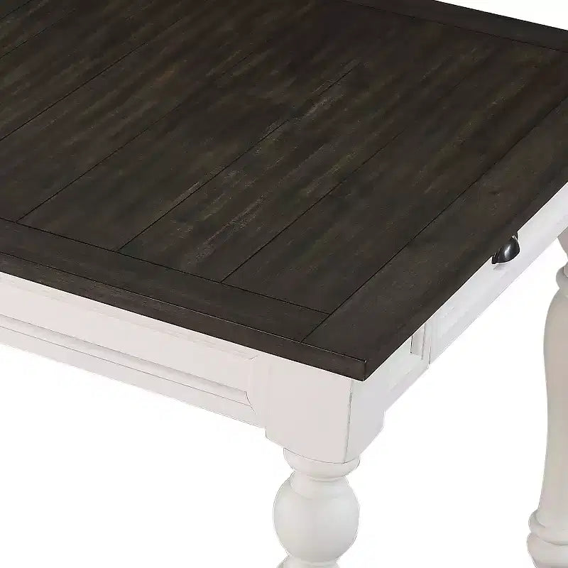 Table à manger extensible bicolore, ivoire/anthracite, 8 places avec allonge papillon, style ferme moderne