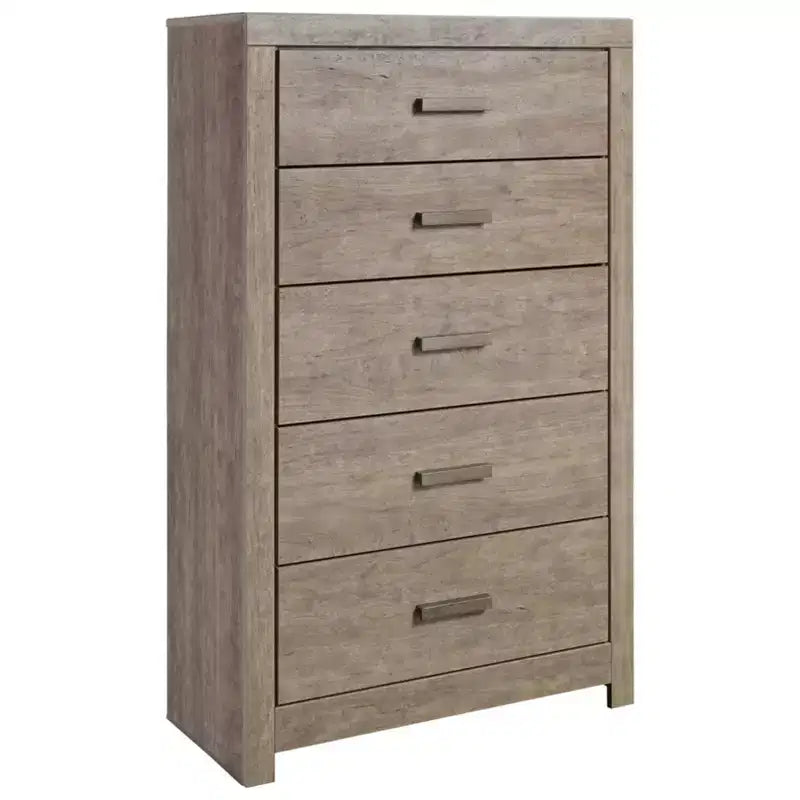Commode à 5 tiroirs, finition bois flotté gris vieilli