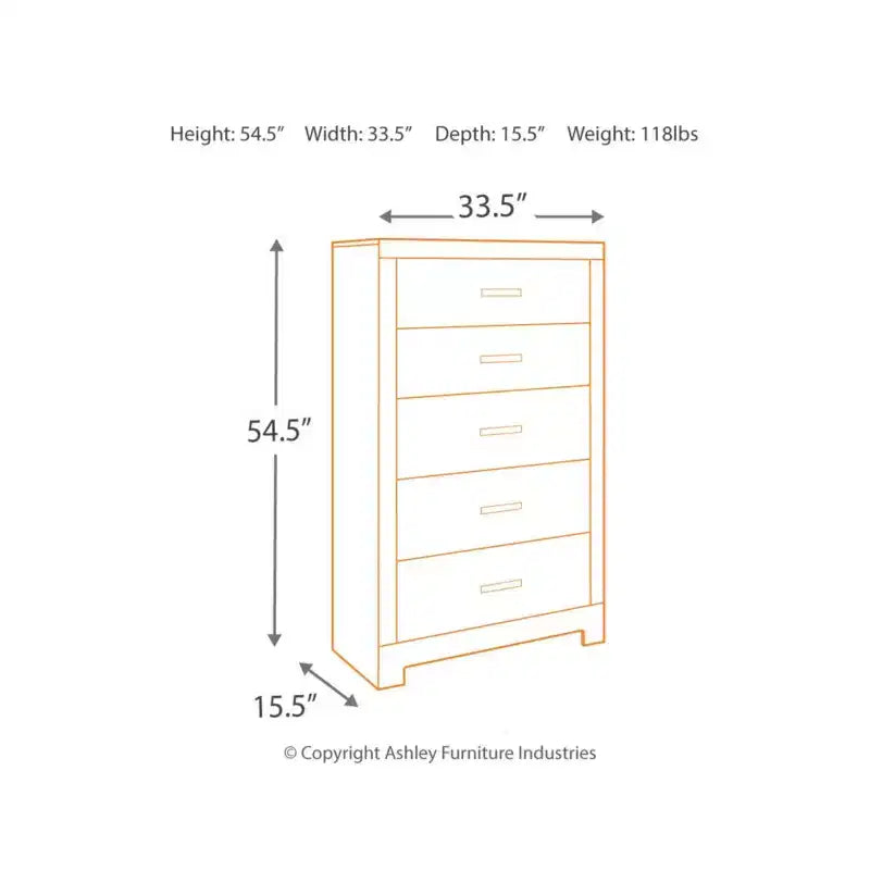 Commode à 5 tiroirs, finition bois flotté gris vieilli