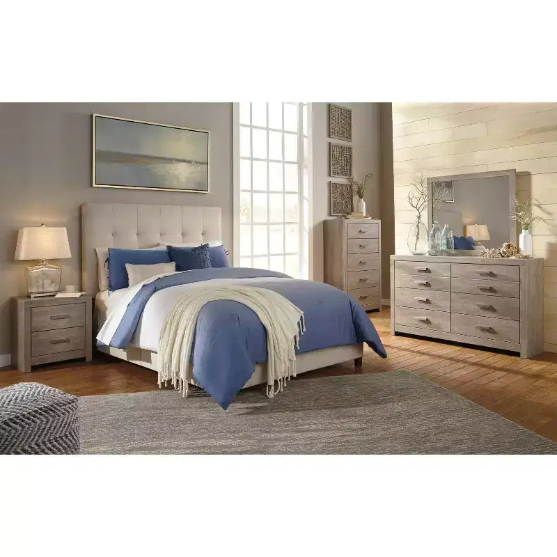 Commode à 5 tiroirs, finition bois flotté gris vieilli