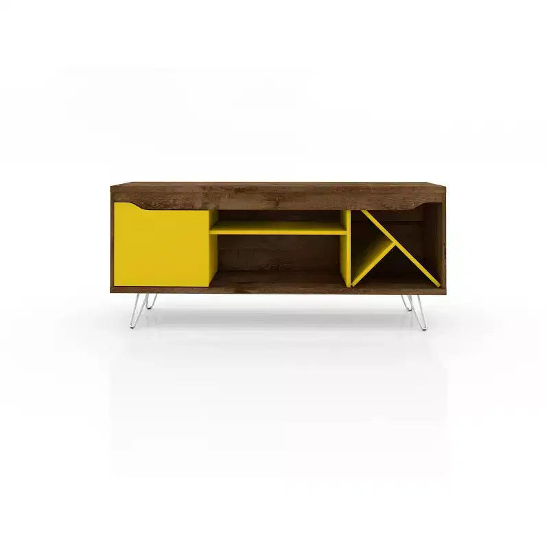 Manhattan Comfort Baxter TV Stand for TVs up to 50" Rustic Brown/Yellow - Manhattan Comfort: Mid-Century Modern Entertainment Center