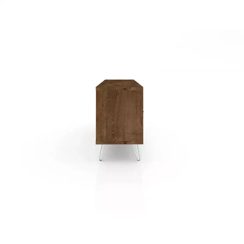 Meuble TV Mid-Century Modern pour téléviseurs jusqu'à 50", Marron rustique/Jaune avec range-bouteilles