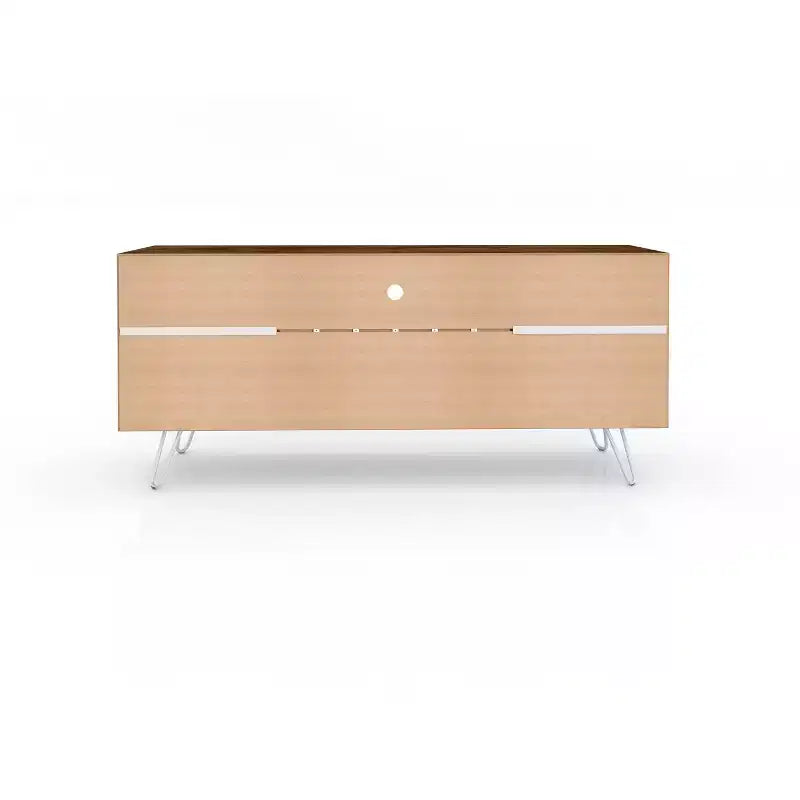 Meuble TV Mid-Century Modern pour téléviseurs jusqu'à 50", Marron rustique/Jaune avec range-bouteilles