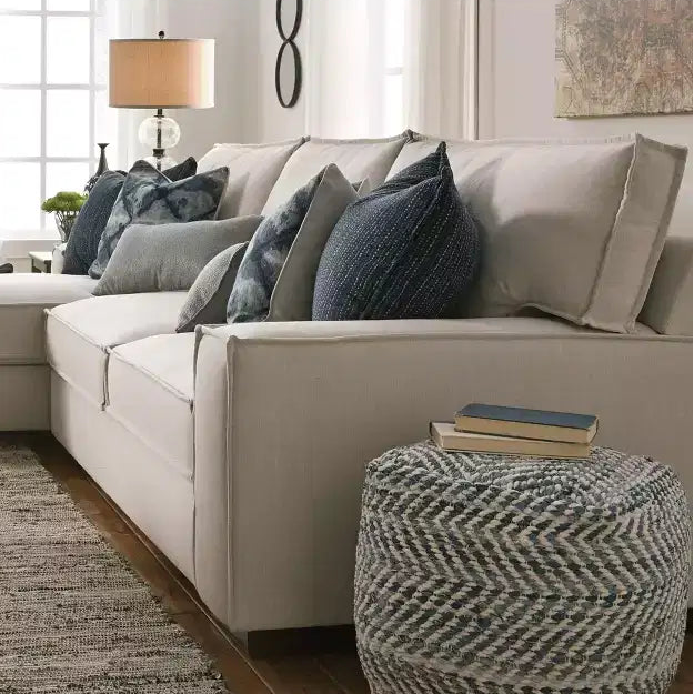 Signature Design by Ashley Chevron Pouf Blue: Modern Square Upholstered Ottoman, No Assembly Required