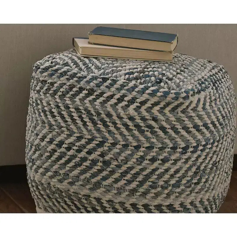 Pouf Chevron Bleu, Ottoman Carré Moderne Rembourré, Aucun Assemblage Requis