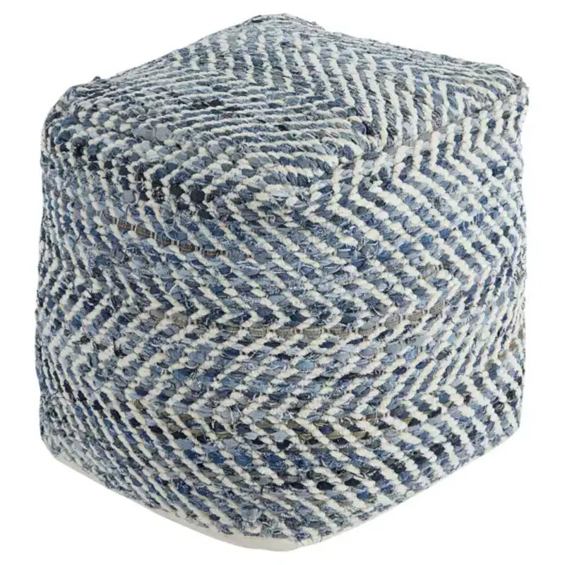 Pouf Chevron Bleu, Ottoman Carré Moderne Rembourré, Aucun Assemblage Requis