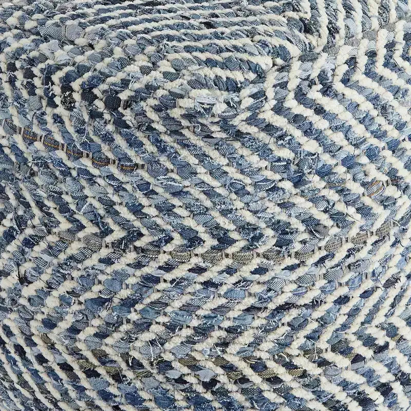 Pouf Chevron Bleu, Ottoman Carré Moderne Rembourré, Aucun Assemblage Requis