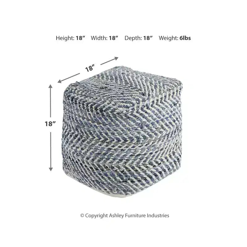 Pouf Chevron Bleu, Ottoman Carré Moderne Rembourré, Aucun Assemblage Requis