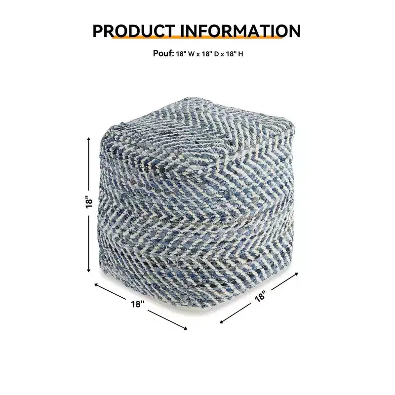 Pouf Chevron Bleu, Ottoman Carré Moderne Rembourré, Aucun Assemblage Requis