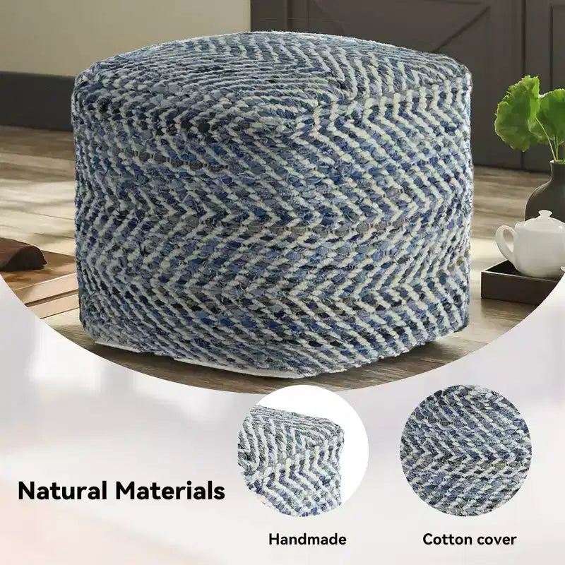 Pouf Chevron Bleu, Ottoman Carré Moderne Rembourré, Aucun Assemblage Requis