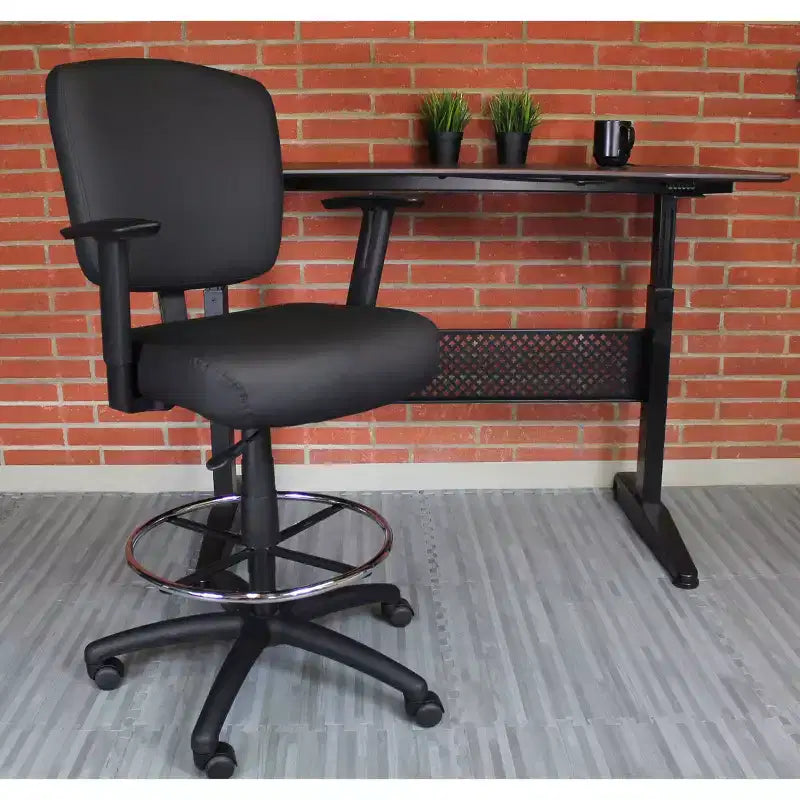 Tabouret de Dessin Moderne Noir, Chaise de Bureau avec Accoudoirs Réglables et Repose-Pieds