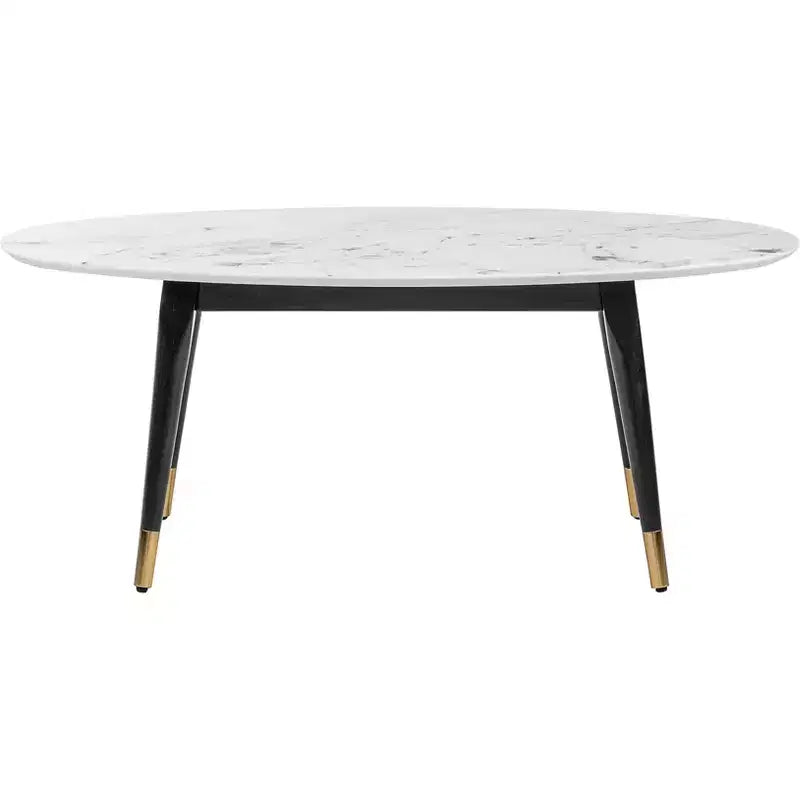 Table Basse Ovale Mid-Century avec Marbre Blanc et Laiton