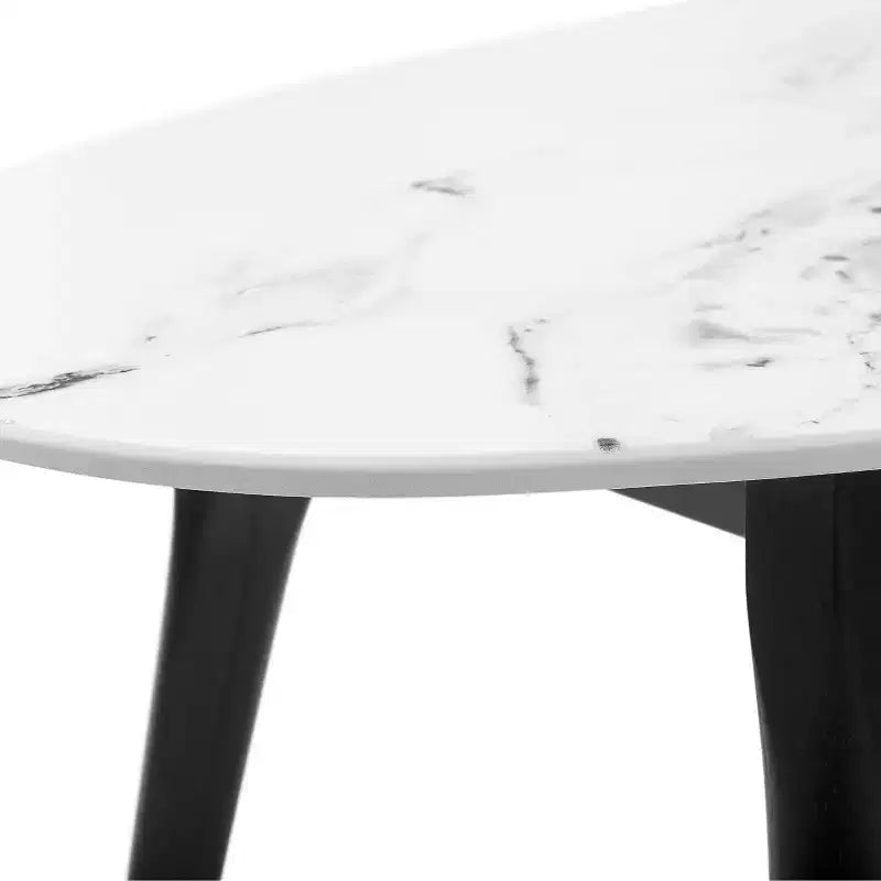 Table Basse Ovale Mid-Century avec Marbre Blanc et Laiton