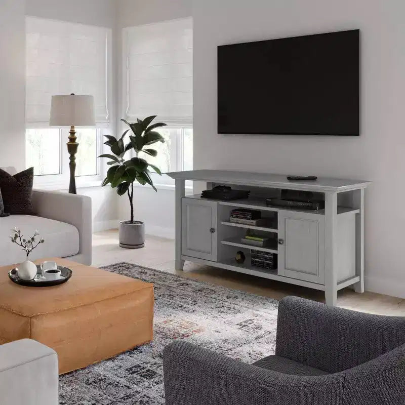 Meuble TV en bois massif pour téléviseurs jusqu'à 60 po, meuble média transitionnel de 54 po de large avec étagères réglables