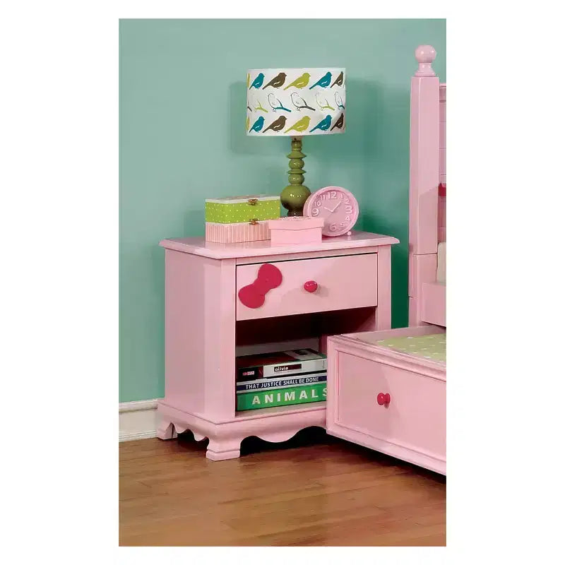 Table de chevet pour enfants contemporaine avec tiroir et étagère ouverte, Rose