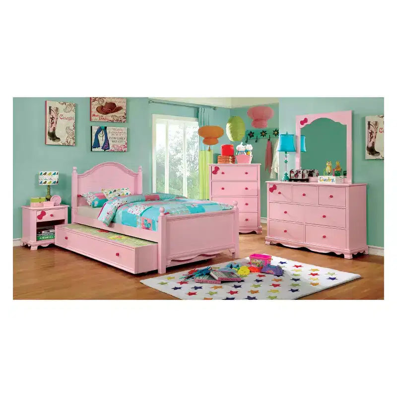 Table de chevet pour enfants contemporaine avec tiroir et étagère ouverte, Rose