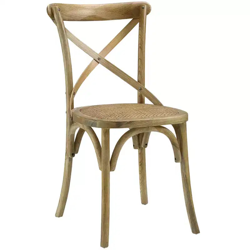 Chaise de salle à manger rustique avec assise en rotin naturel et pieds fuselés
