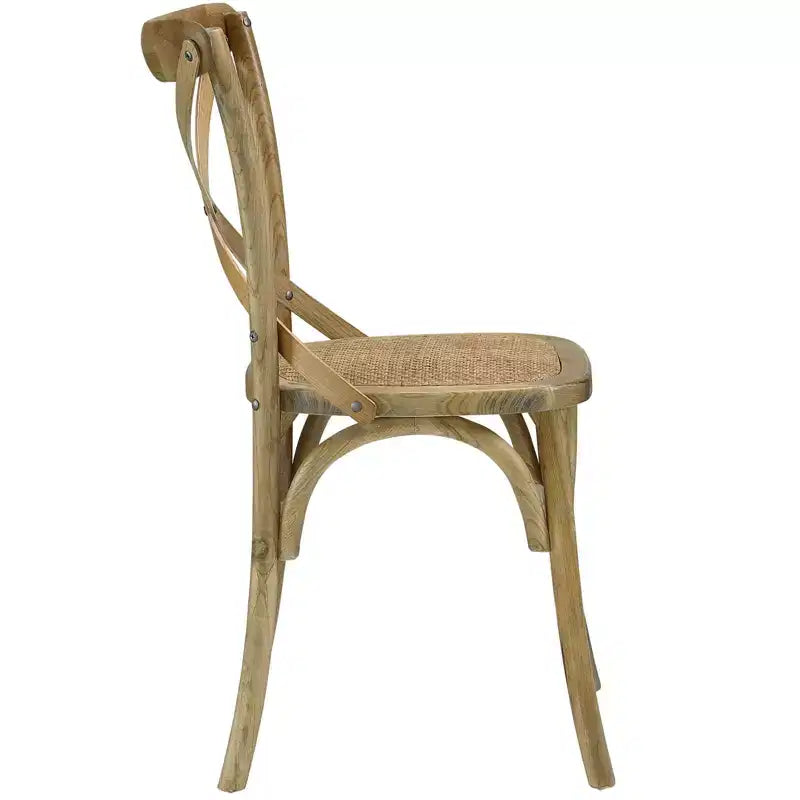 Chaise de salle à manger rustique avec assise en rotin naturel et pieds fuselés