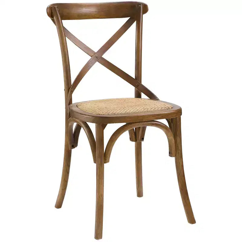 Chaise de salle à manger rustique avec assise en rotin naturel et pieds fuselés