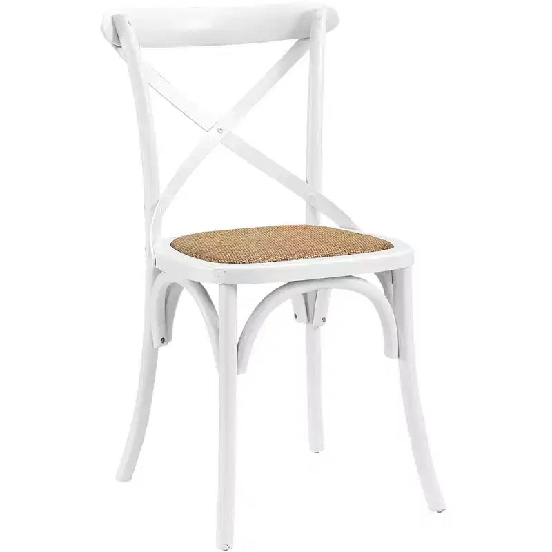 Chaise de salle à manger rustique avec assise en rotin naturel et pieds fuselés