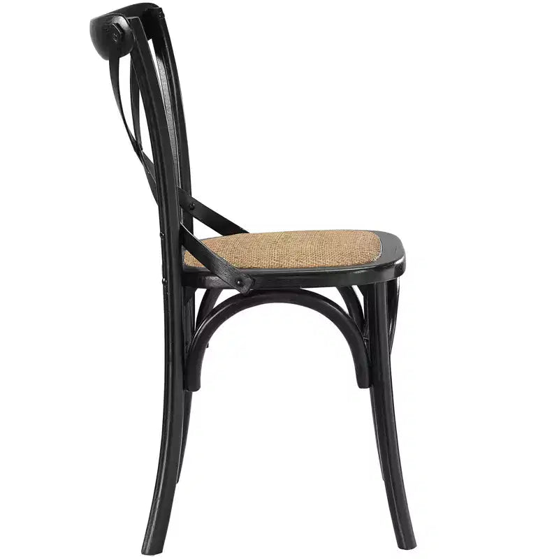 Chaise de salle à manger rustique avec assise en rotin naturel et pieds fuselés