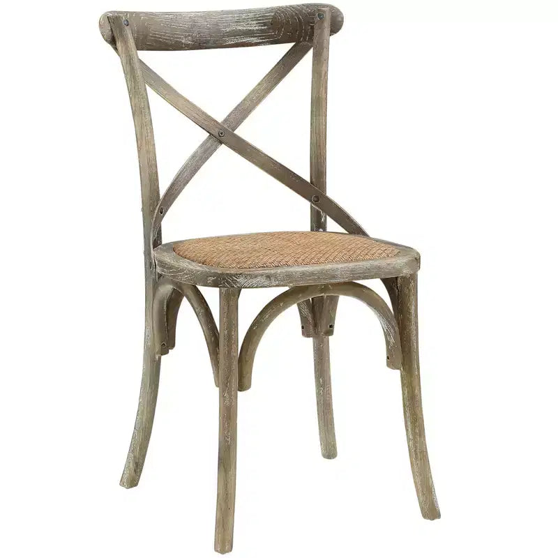 Chaise de salle à manger rustique avec assise en rotin naturel et pieds fuselés