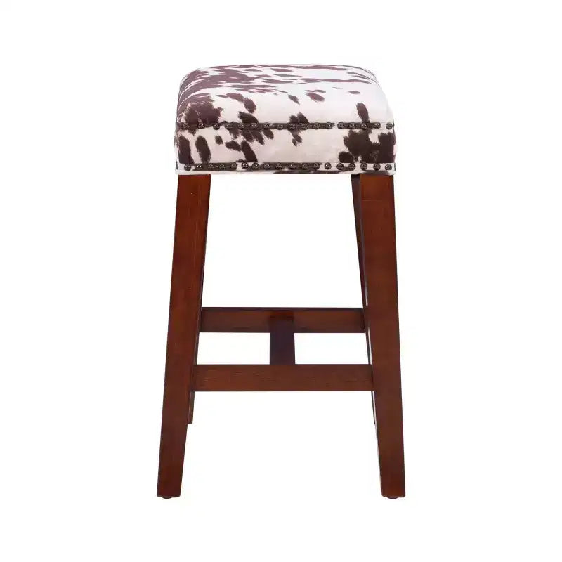 Tabouret de bar sans dossier, hauteur comptoir, rembourré avec clous décoratifs et repose-pieds
