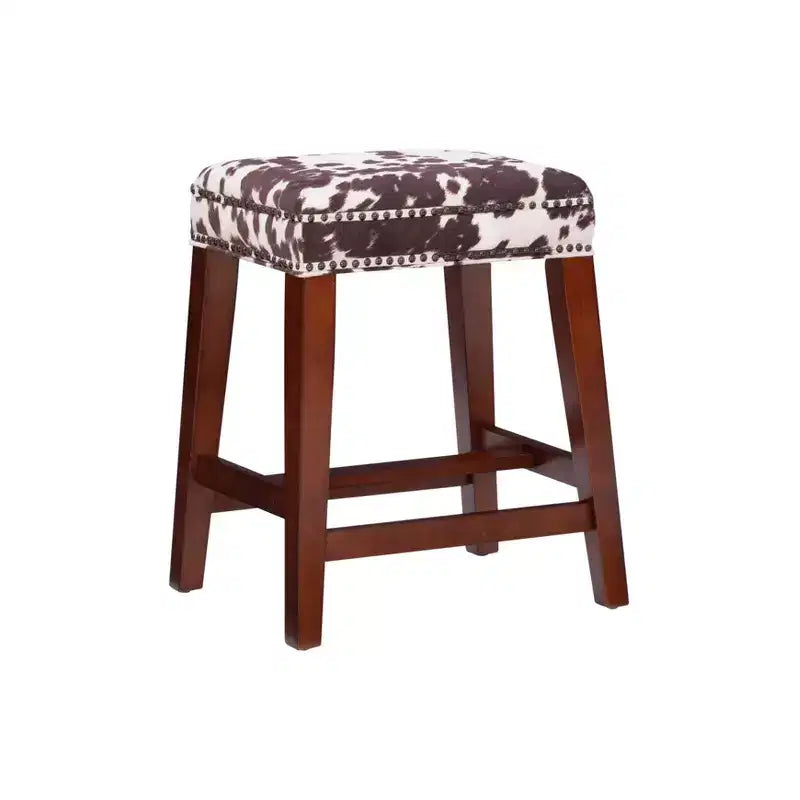 Tabouret de bar sans dossier, hauteur comptoir, rembourré avec clous décoratifs et repose-pieds