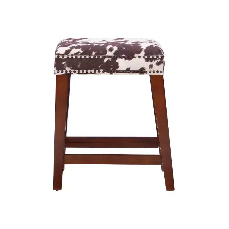 Tabouret de bar sans dossier, hauteur comptoir, rembourré avec clous décoratifs et repose-pieds