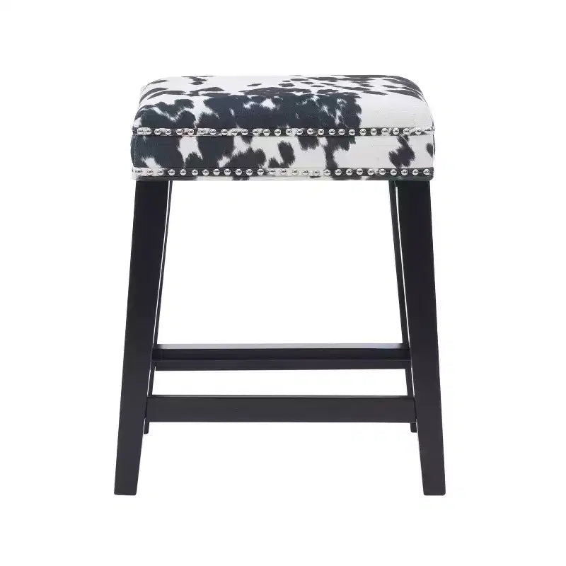 Tabouret de bar sans dossier, hauteur comptoir, rembourré avec clous décoratifs et repose-pieds
