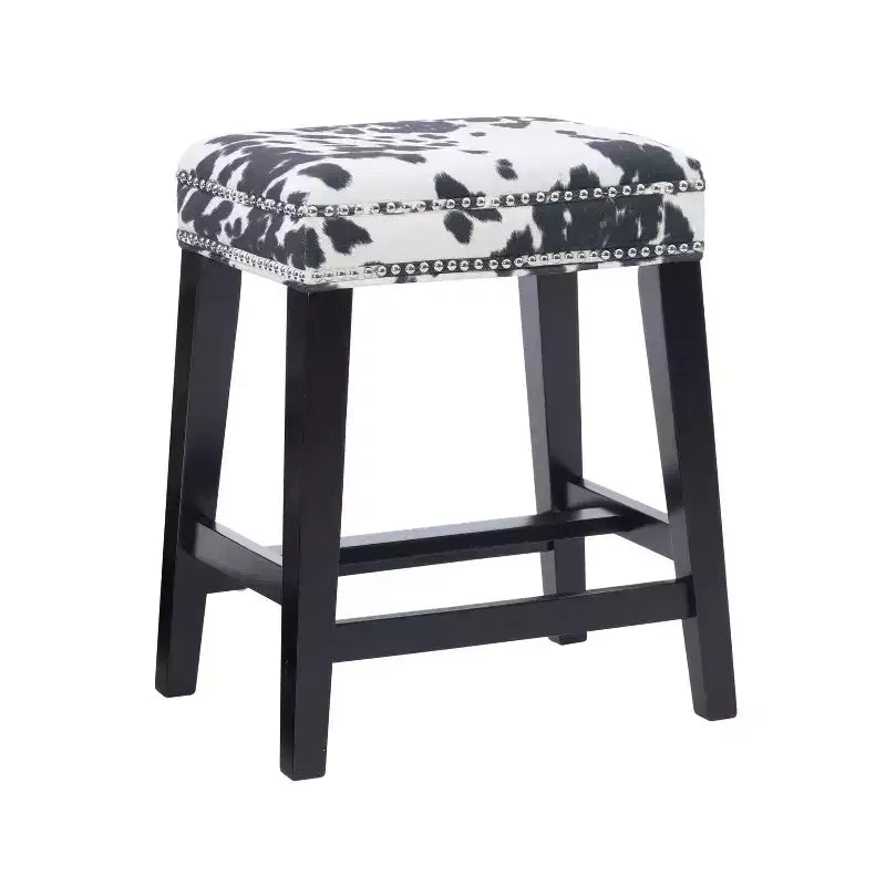 Tabouret de bar sans dossier, hauteur comptoir, rembourré avec clous décoratifs et repose-pieds