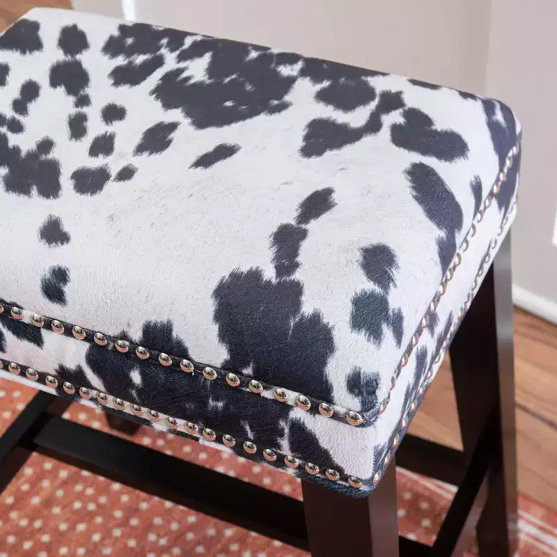 Tabouret de bar sans dossier, hauteur comptoir, rembourré avec clous décoratifs et repose-pieds