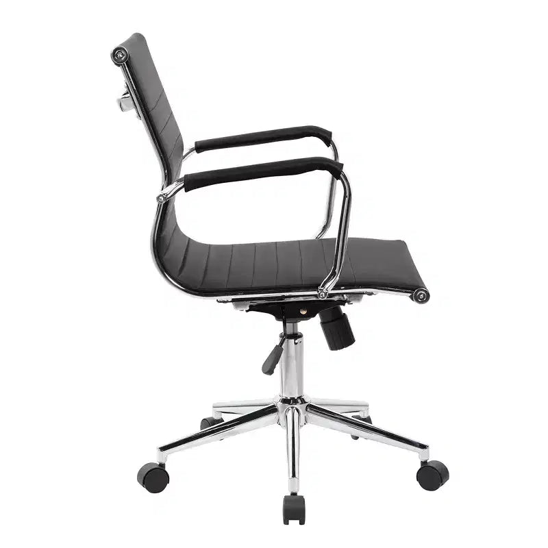 Fauteuil de bureau moderne à dossier mi-haut, rembourrage côtelé avec support lombaire