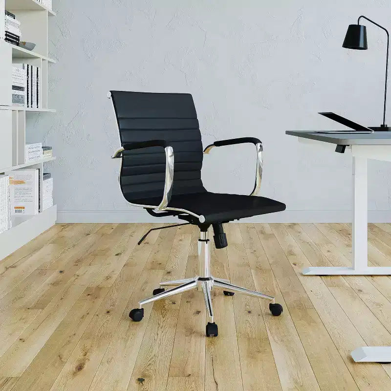 Fauteuil de bureau moderne à dossier mi-haut, rembourrage côtelé avec support lombaire