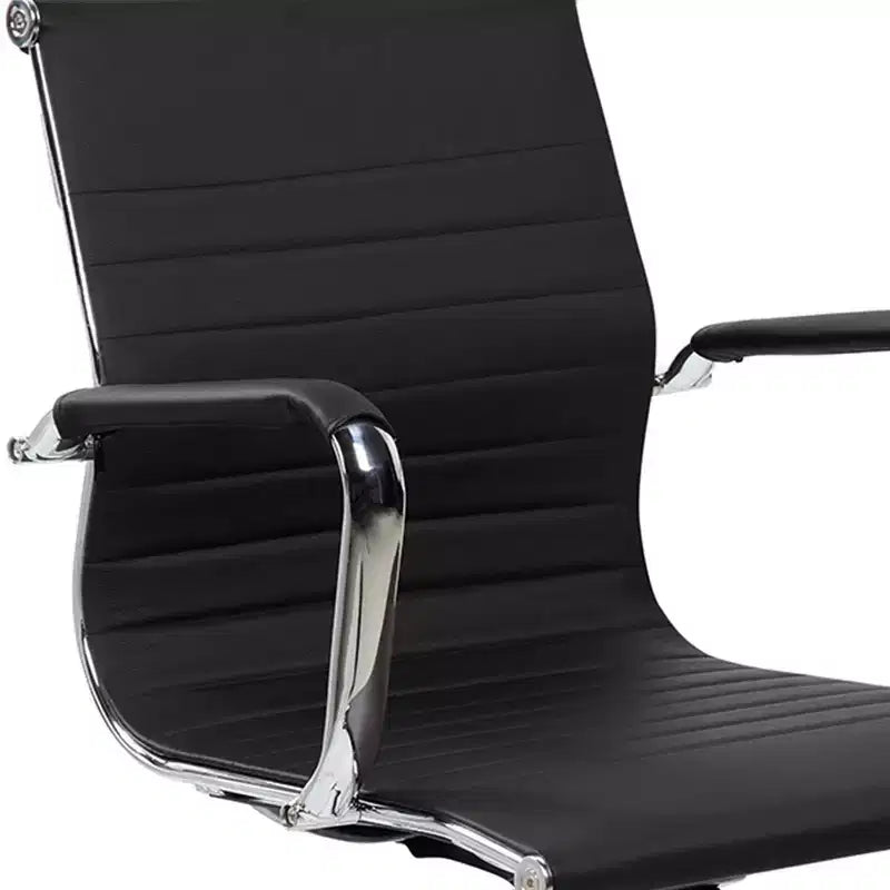 Fauteuil de bureau moderne à dossier mi-haut, rembourrage côtelé avec support lombaire
