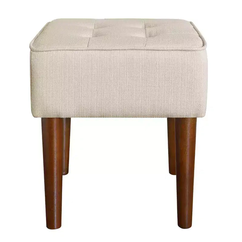 Tabouret capitonné carré, pouf rembourré avec pieds en bois
