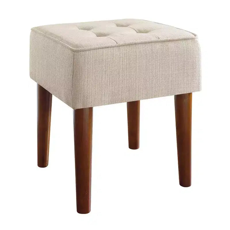 Tabouret capitonné carré, pouf rembourré avec pieds en bois