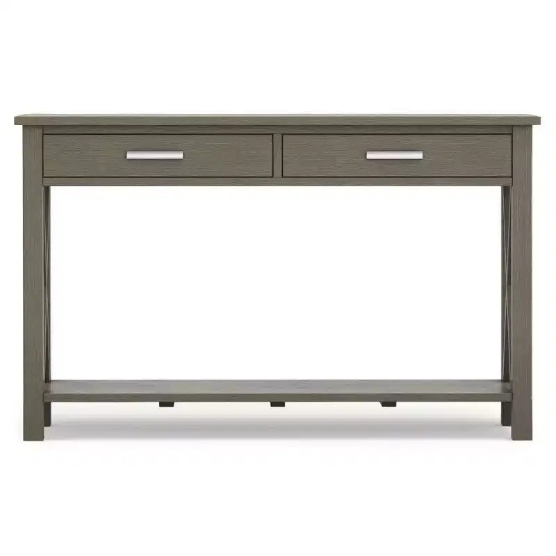 Table console canapé contemporaine de 47 po, grise avec 2 tiroirs et une étagère inférieure
