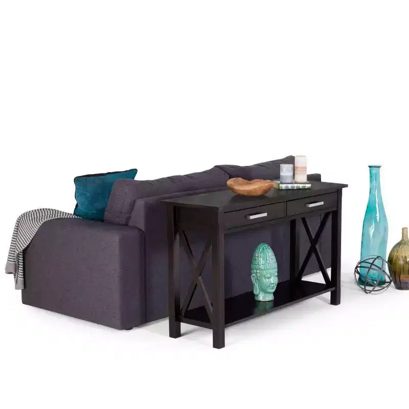 Table console canapé contemporaine de 47 po, grise avec 2 tiroirs et une étagère inférieure