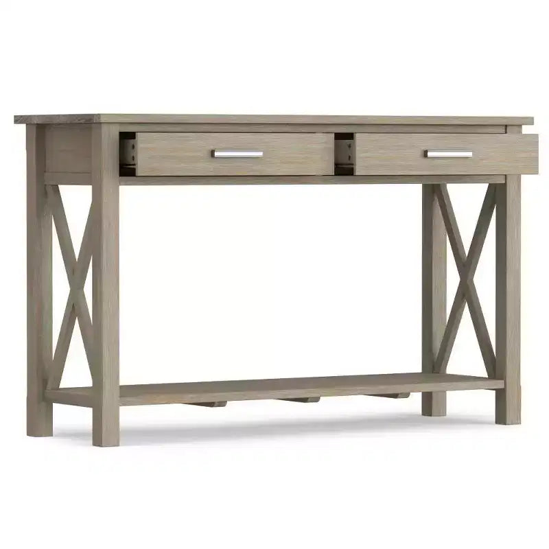 Table console canapé contemporaine de 47 po, grise avec 2 tiroirs et une étagère inférieure