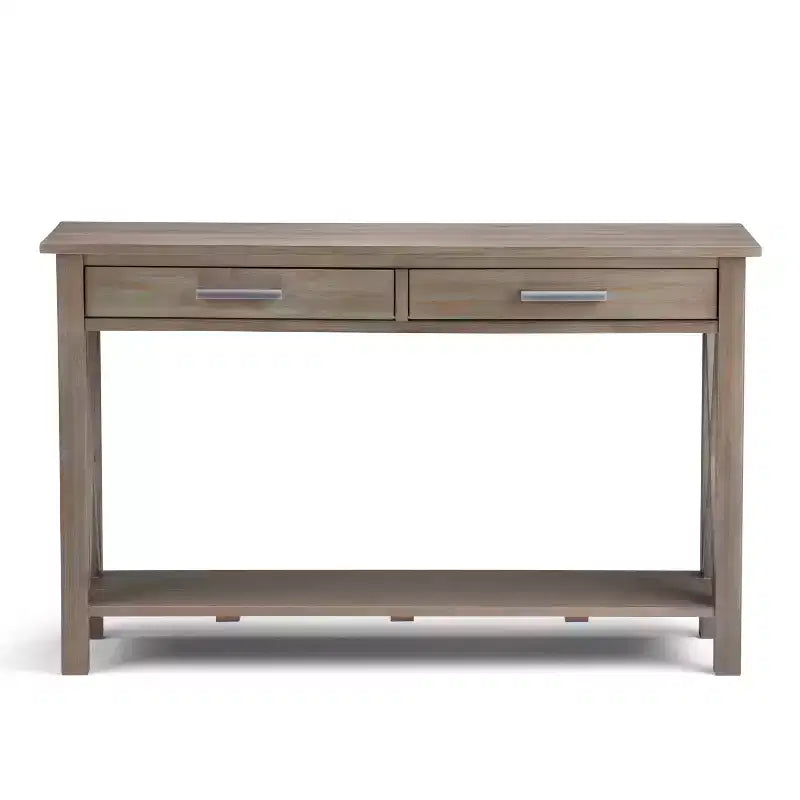 Table console canapé contemporaine de 47 po, grise avec 2 tiroirs et une étagère inférieure