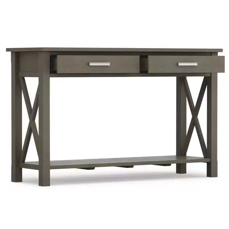 Table console canapé contemporaine de 47 po, grise avec 2 tiroirs et une étagère inférieure