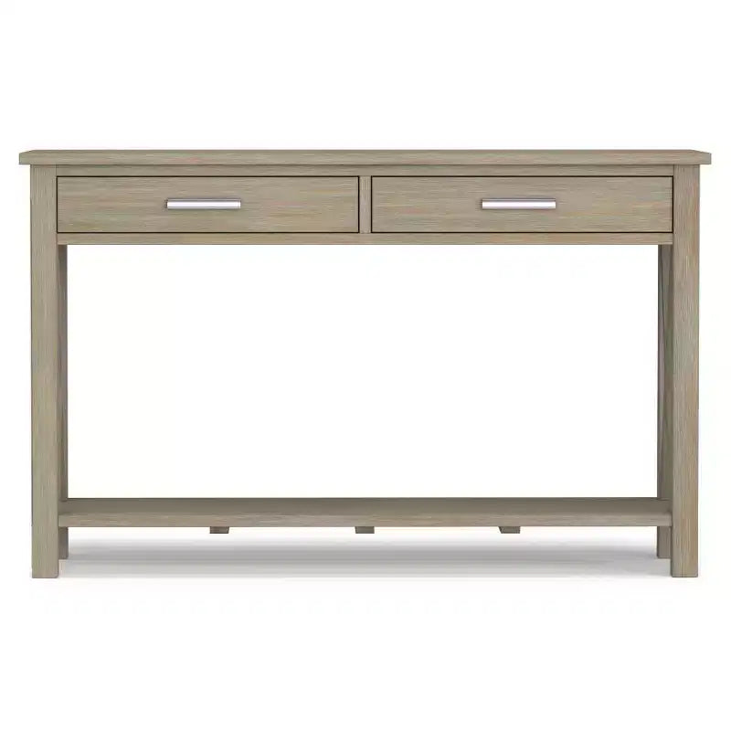 Table console canapé contemporaine de 47 po, grise avec 2 tiroirs et une étagère inférieure